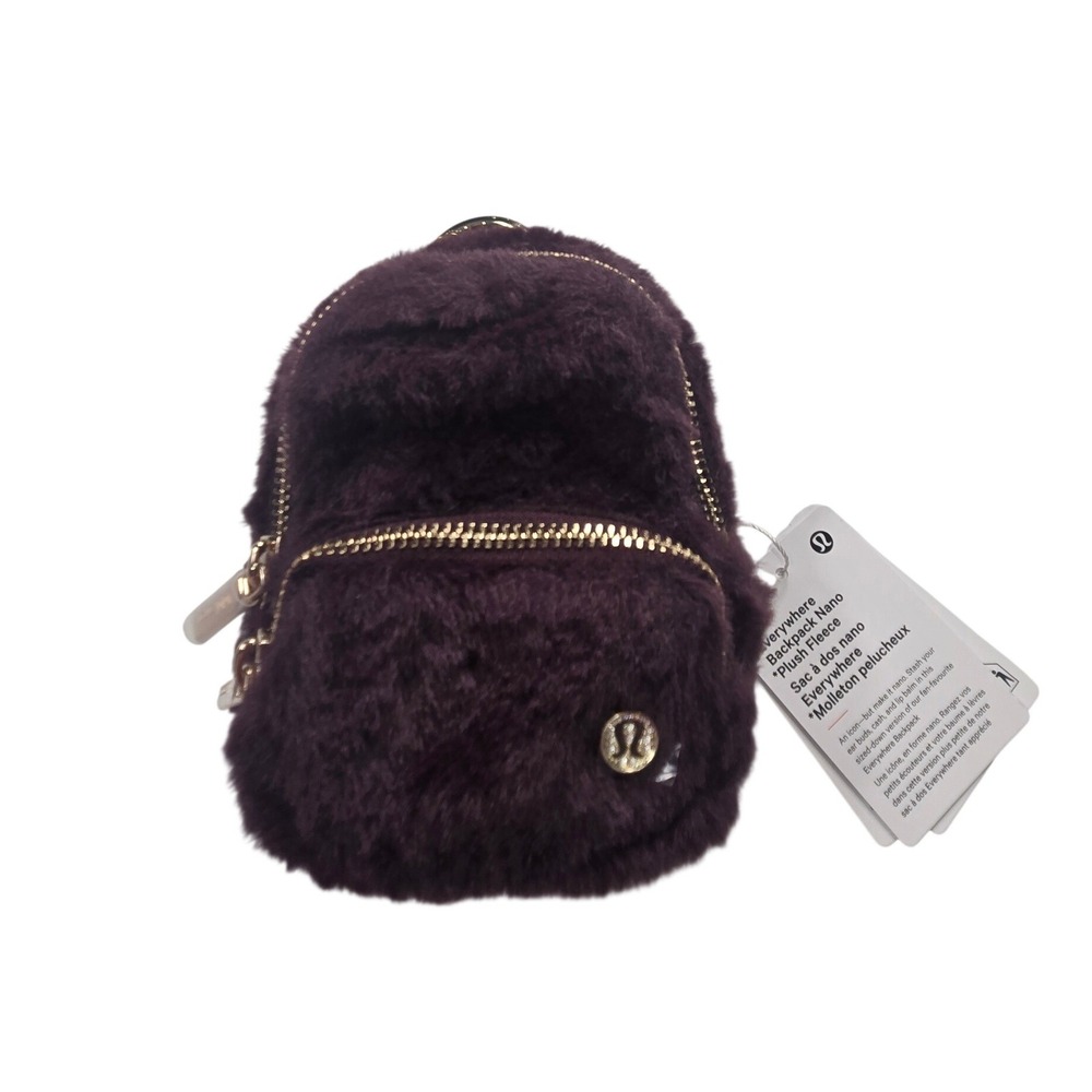 Lululemon Everywhere Backpack Nano Plush Fleece Womens OS Black Plum Gold New